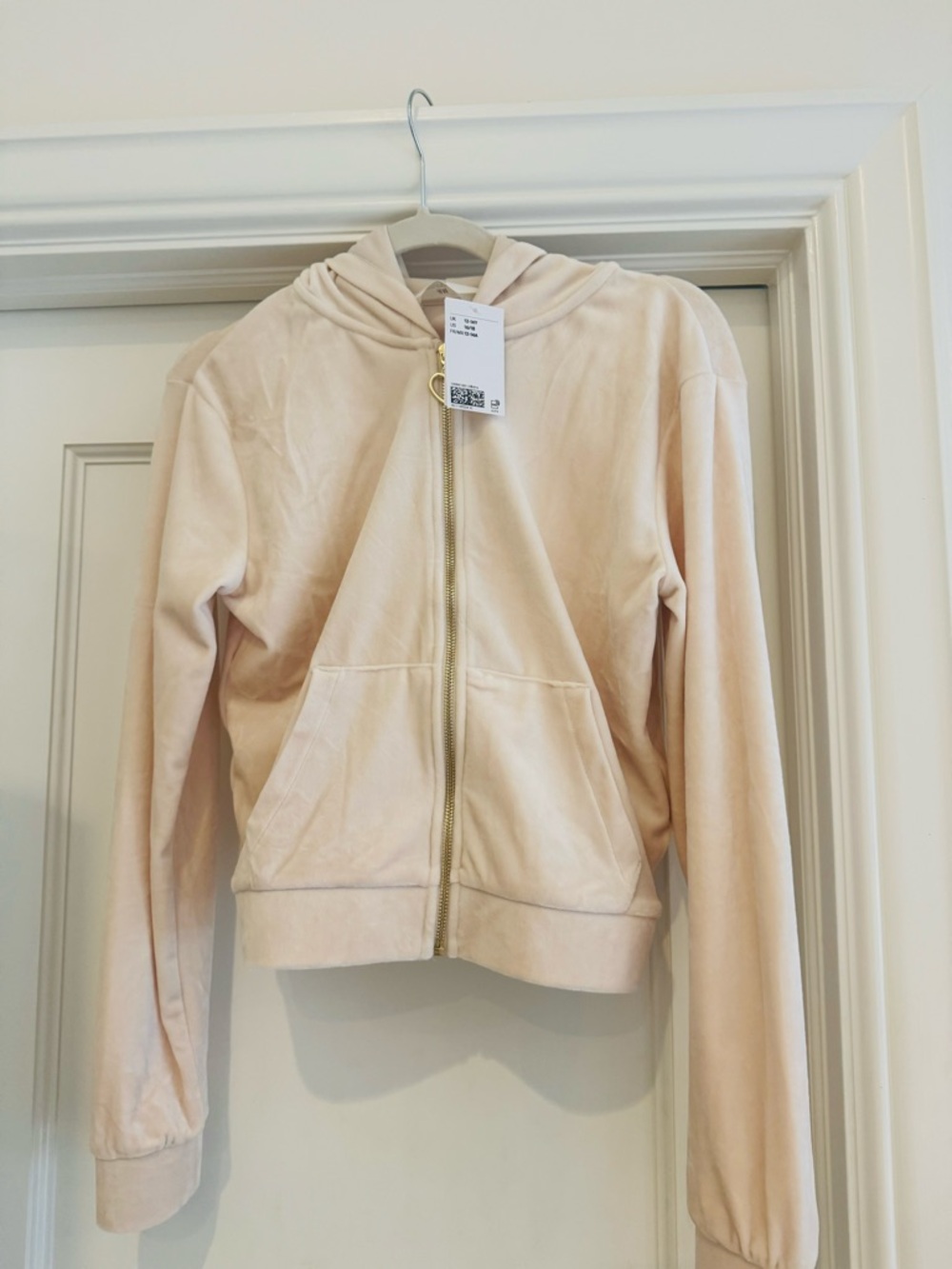 NWT H & M Girls Natural White Velour Zip Up Hoodie Sz 16